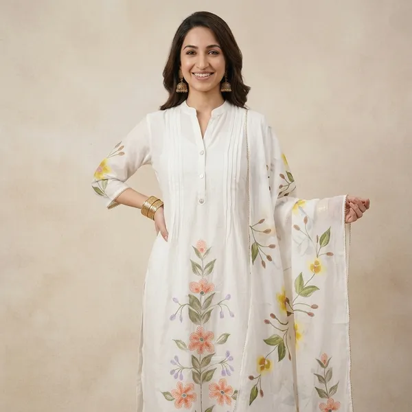White_Floral_Embroidered_Kurta_Set_In_Pure_Mul_Chanderi_For_Women