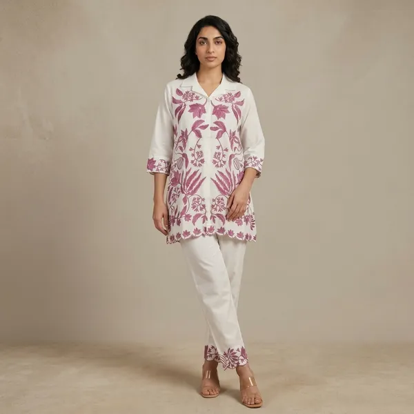 White_Cotton_Embroidered_Kurta_Pant_Set_For_Women