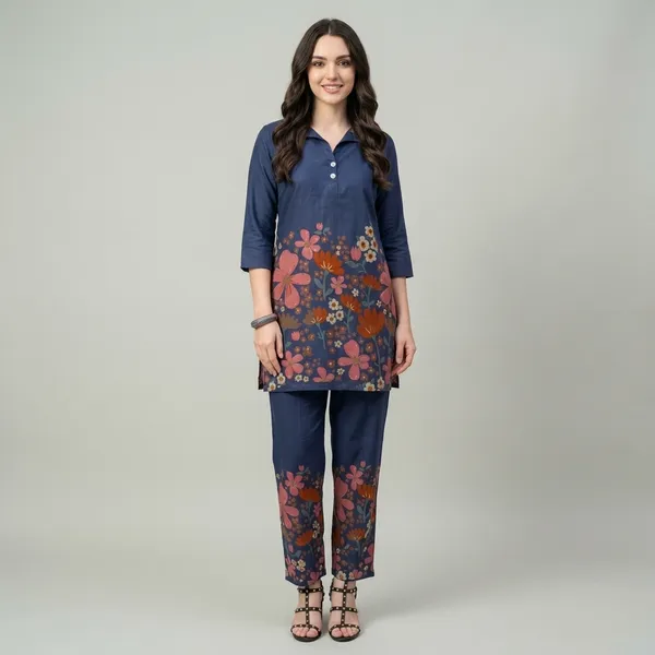 Navy_Blue_Floral_Printed_Tunic_Set_For_Women