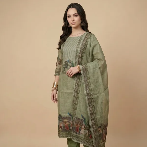 Olive_Green_Cotton_Linen_Embroidered_Unstitched_Suit_Set_With_Dupatta_Set_For_Women