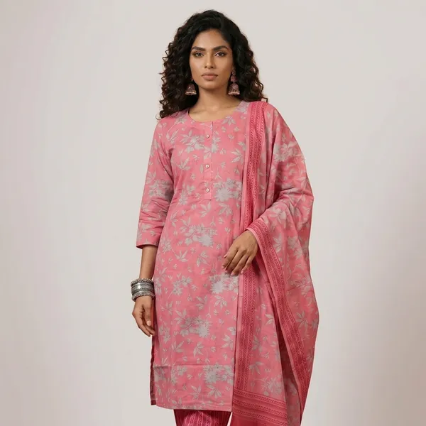 Pink_Floral_Print_Cotton_Kurta_Set_For_Women