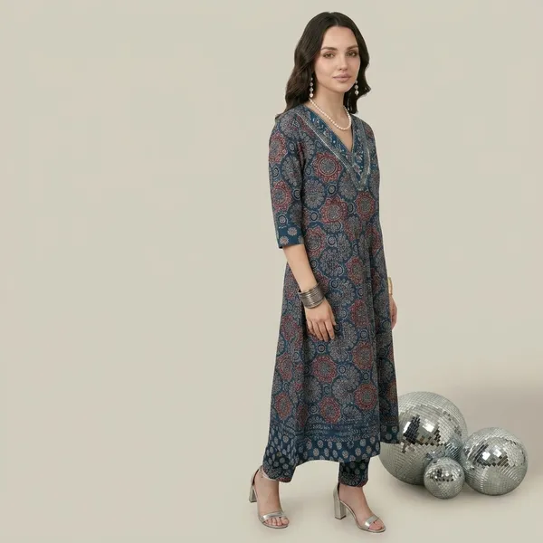 Navy_Blue_Printed_A-Line_Kurta_With_Matching_Pants_For_Women
