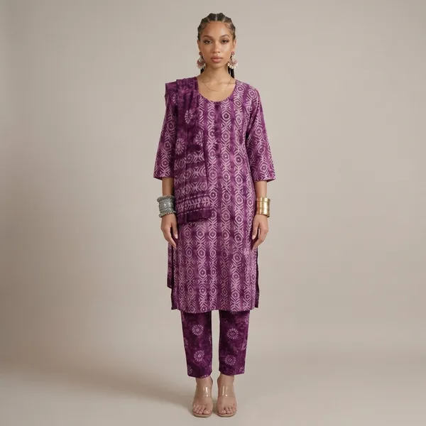 Purple_Bandhani_Print_Cotton_Kurta_Set_For_Women