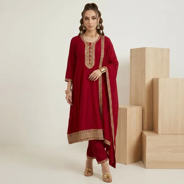 Red_Embroidered_Kurta_Set_For_Women