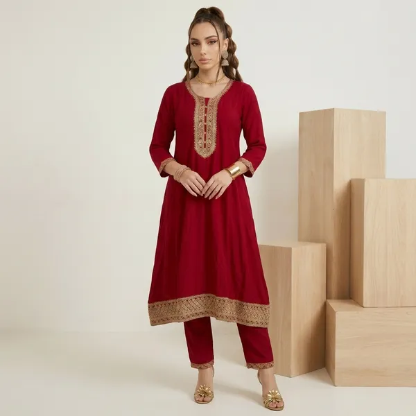 Red_Embroidered_Kurta_Set_For_Women