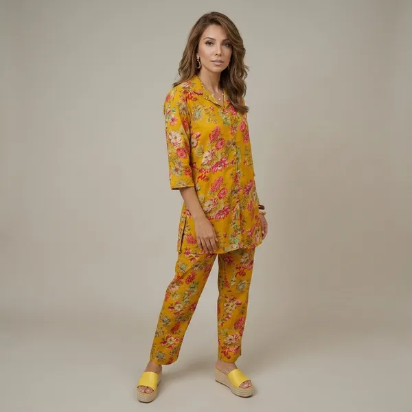 Yellow_Floral_Print_Cotton_Co-Ord_Set_For_Women