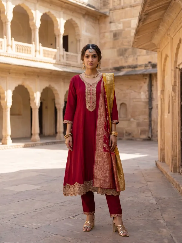 Red_Embroidered_Kurta_Set_For_Women