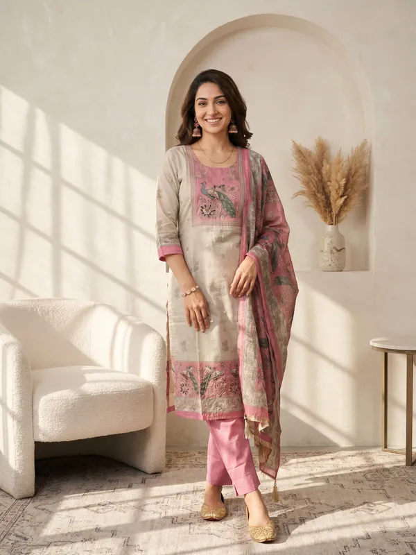 Beige_And_Pink_Embroidered_Kota_Doria_Ethnic_Suit_Set_For_Women