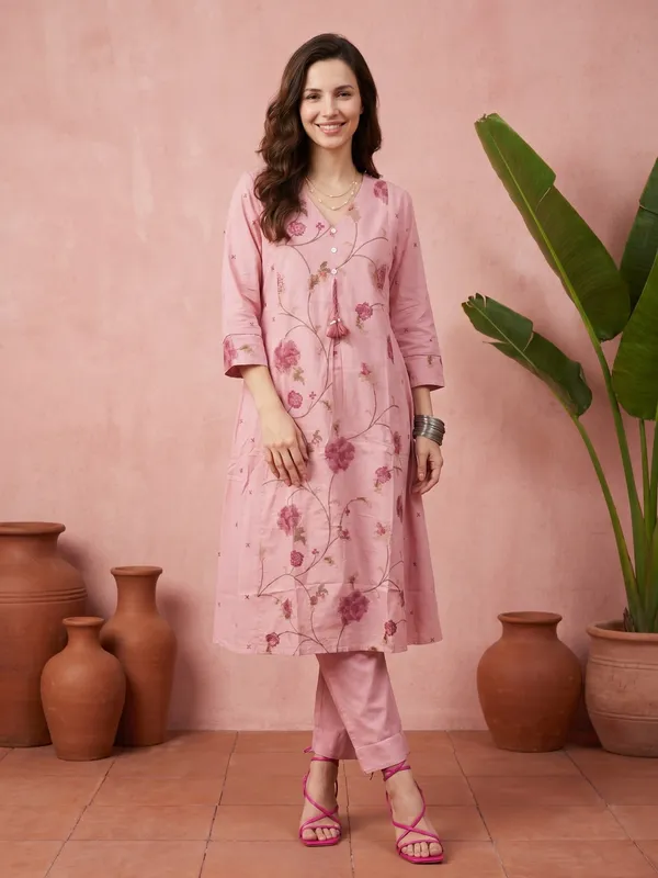 Pink_Floral_Embroidered_Cotton_Kurta_Set_For_Women