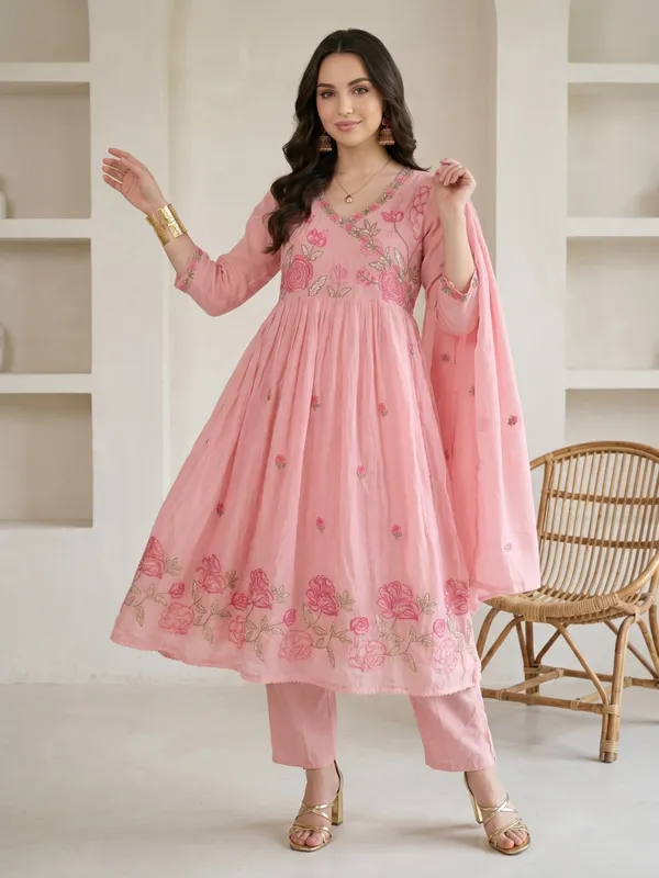 Pink_Embroidered_Anarkali_Kurta_Set_For_Women