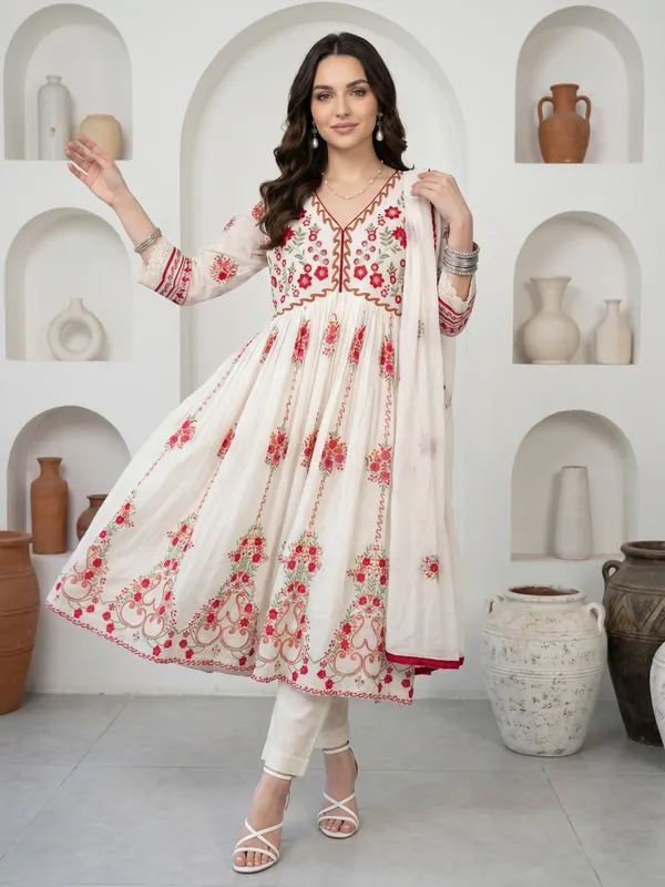 Off_White_Floral_Embroidered_Anarkali_Kurta_For_Women
