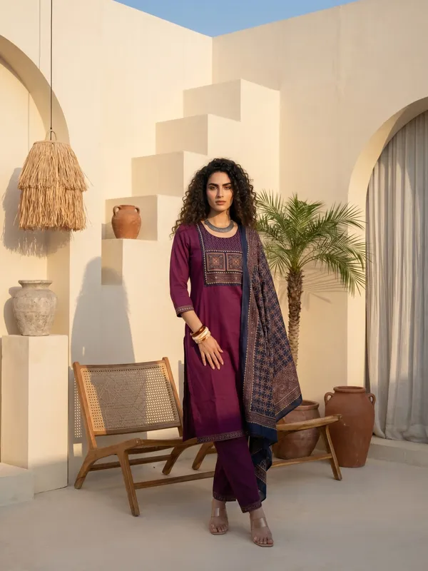 Purple_Embroidered_Kurta_Set_For_Women
