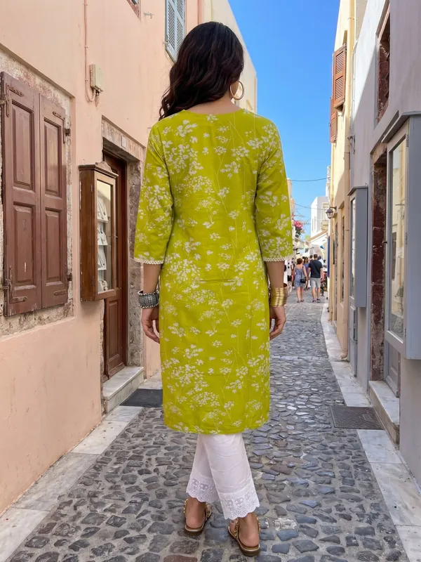 Green_And_White_Floral_Embroidered_Straight_Kurta_Set_For_Women