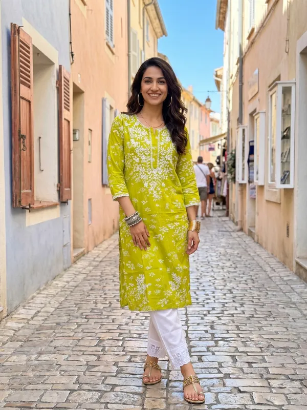 Green_And_White_Floral_Embroidered_Straight_Kurta_Set_For_Women