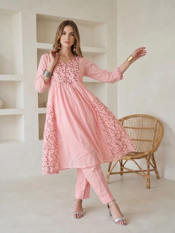 Pink_Mul_Chanderi_Embroidered_Anarkali_Kurta_Set_With_Mirror_Work_For_Women