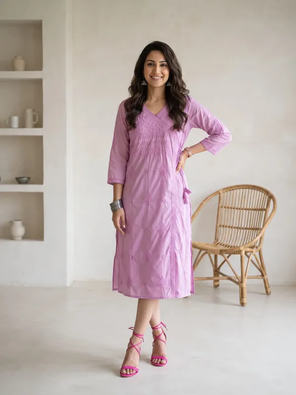 Lavender_Embroidered_Angrakha_Kurta_Set_For_Women