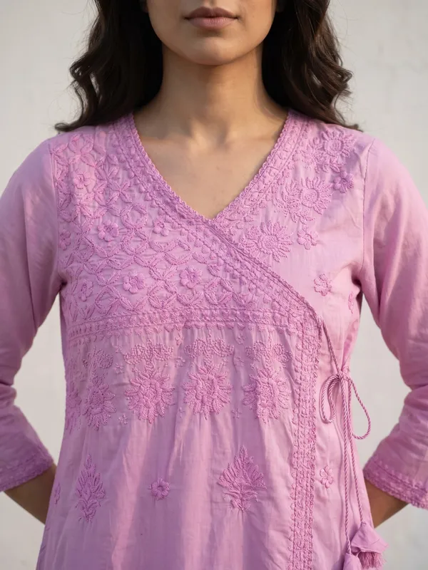 Lavender_Embroidered_Angrakha_Kurta_Set_For_Women