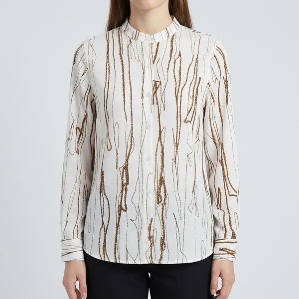 White_&_Brown_Polyester_Shirt_For_Women