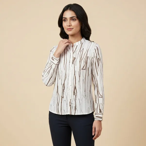 White_&_Brown_Polyester_Shirt_For_Women
