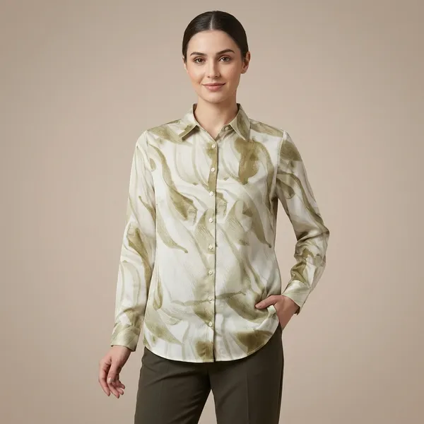 Cream_&_Green_Polyester_Shirt_For_Women