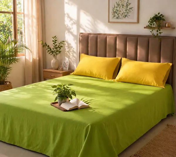 Olive_Green_Solid_Handloom_Bedsheet_Set
