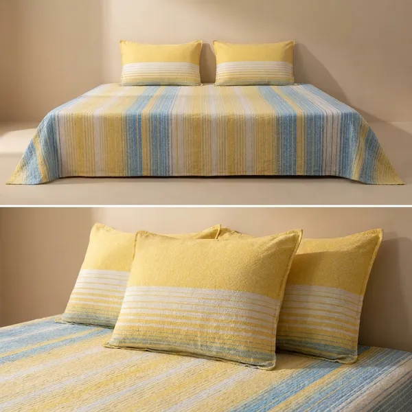 Yellow_&_Sky_Blue_Stripe_Handloom_Bedsheet_Set