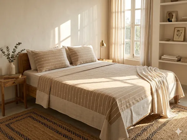 Beige_Stripe_Handloom_Bedsheet_Set