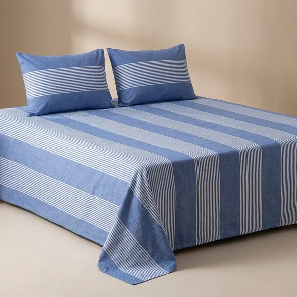 Indigo_Blue_Stripe_Handloom_Bedsheet_Set