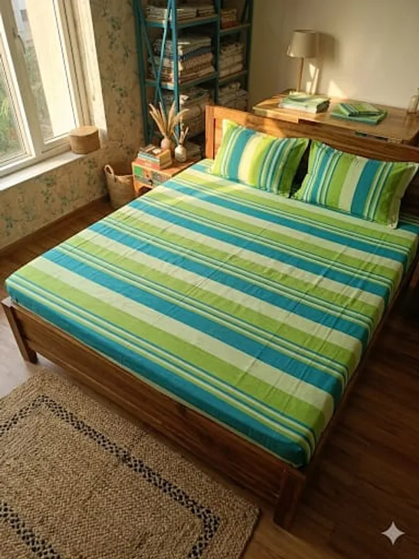 Green_Multistripe_Handloom_Bedsheet_Set