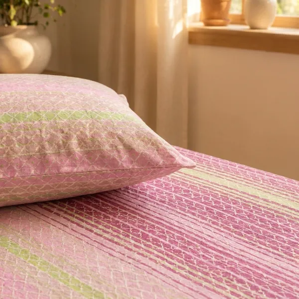 Pink_&_Lime_Stripe_Handloom_Bedsheet_Set