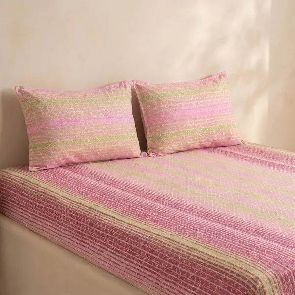 Pink_&_Lime_Stripe_Handloom_Bedsheet_Set