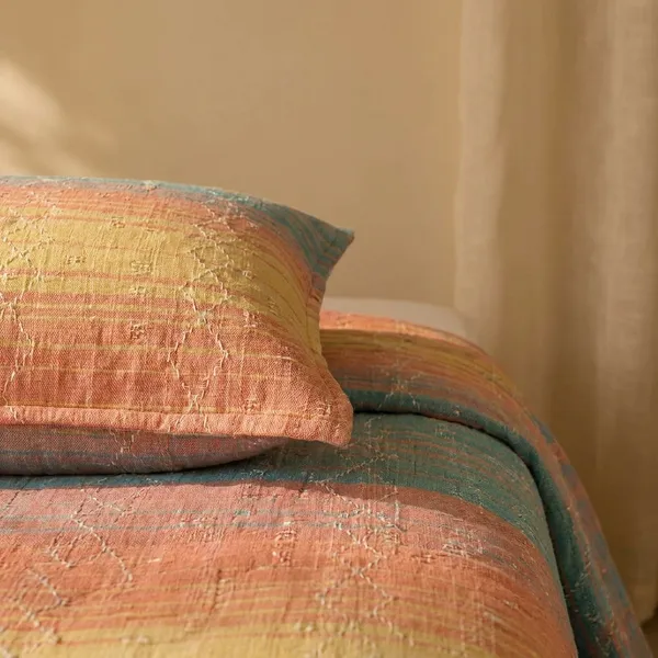 Peach_&_Blue_Multistripe_Handloom_Bedsheet_Set