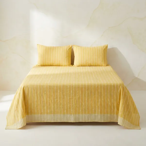 Mustard_White_Stripe_Handloom_Bedsheet_Set
