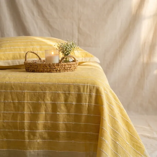 Mustard_White_Stripe_Handloom_Bedsheet_Set