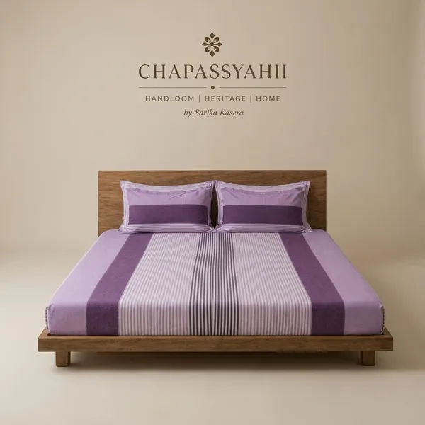 Rose_Pink_&_Gold_Stripe_Handloom_Bedsheet_Set