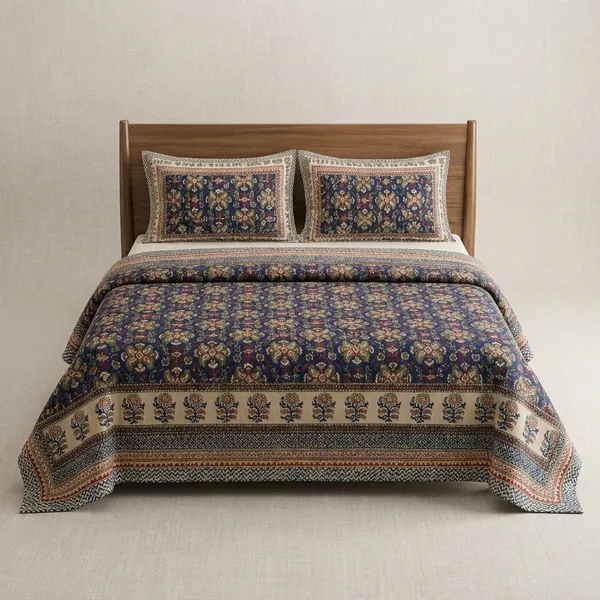 Royal_Blue_Traditional_Jaal_Premium_Cotton_King_Bedsheet_Set