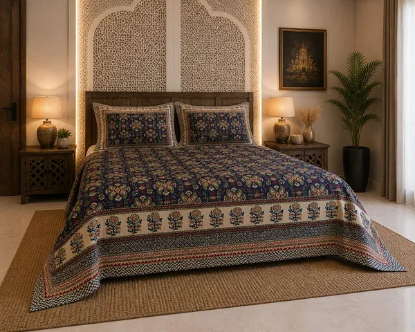 Royal_Blue_Traditional_Jaal_Premium_Cotton_King_Bedsheet_Set