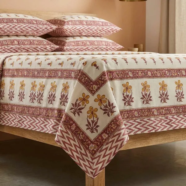 Beige_&_Maroon_Floral_Cotton_King_Size_Bedsheet