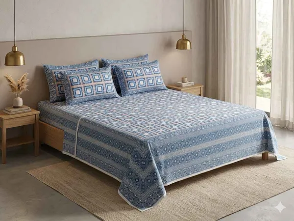 Indigo_Blue_Geometric_Cotton_King_Size_Bedsheet