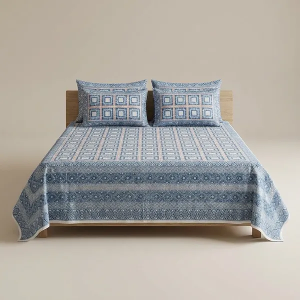 Indigo_Blue_Geometric_Cotton_King_Size_Bedsheet