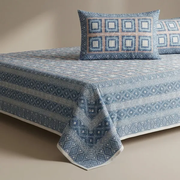 Indigo_Blue_Geometric_Cotton_King_Size_Bedsheet