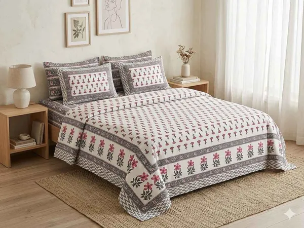 White_&_Rose_Boota_Cotton_King_Size_Bedsheet