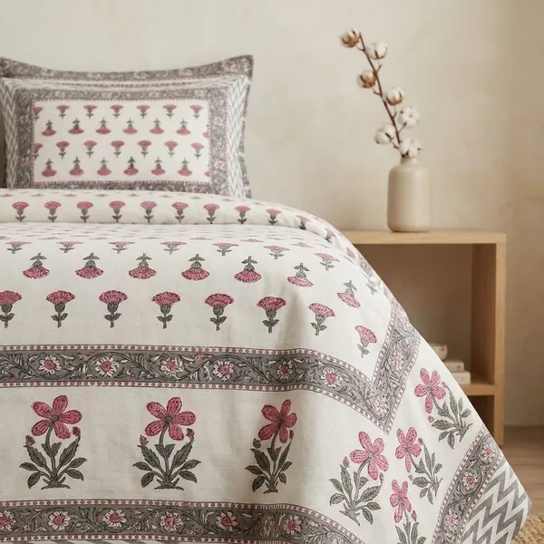 White_&_Rose_Boota_Cotton_King_Size_Bedsheet