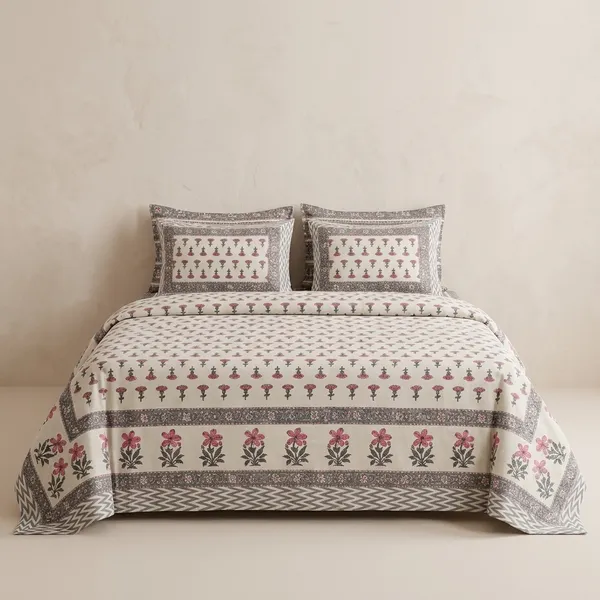 White_&_Rose_Boota_Cotton_King_Size_Bedsheet