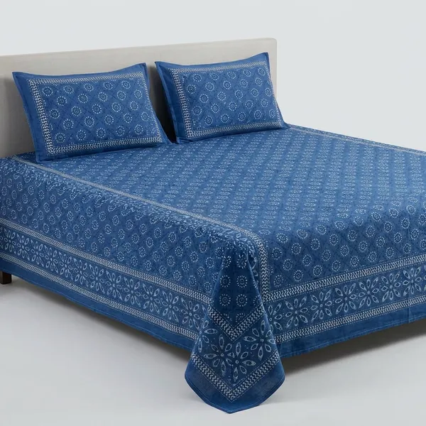 Indigo_Blue_Floral_Cotton_King_Size_Bedsheet