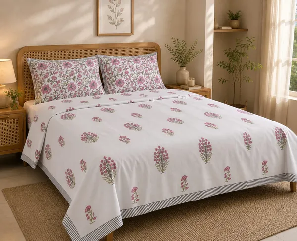 Gulabi_Buti_Handblock_Floral_King_Size_Bedsheet