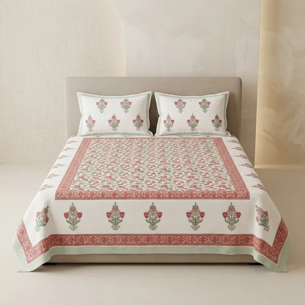 Gulabi_Mehar_Handblock_Jaal_King_Size_Bedsheet