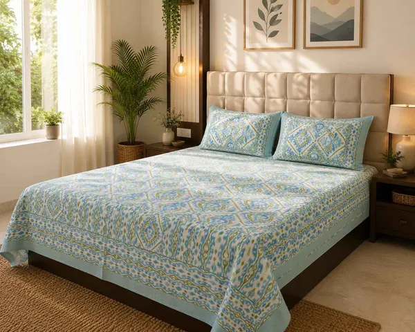 Aqua_Olive_Ikkat_Bedsheet