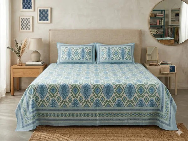 Blue_Sage_Ikkat_Bedsheet