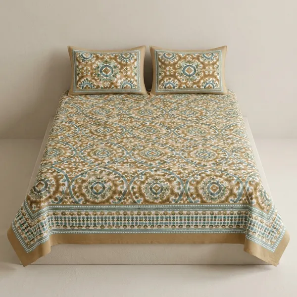 Ochre_Aqua_Medallion_Bedsheet